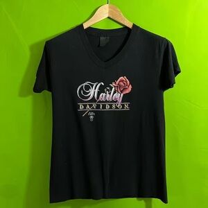 Harley-Davidson Black Tee with Rose Graphic